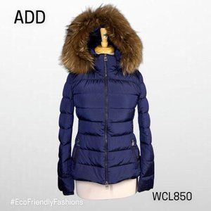 ADD Women's Fur Trimmed Ped Jacket In Blue Navy Size 2 Authentic